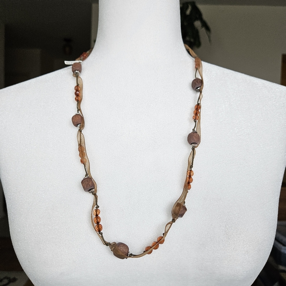 2/$30 Mid Length Necklace - Beads, Ribbon, and Wooden Cubes